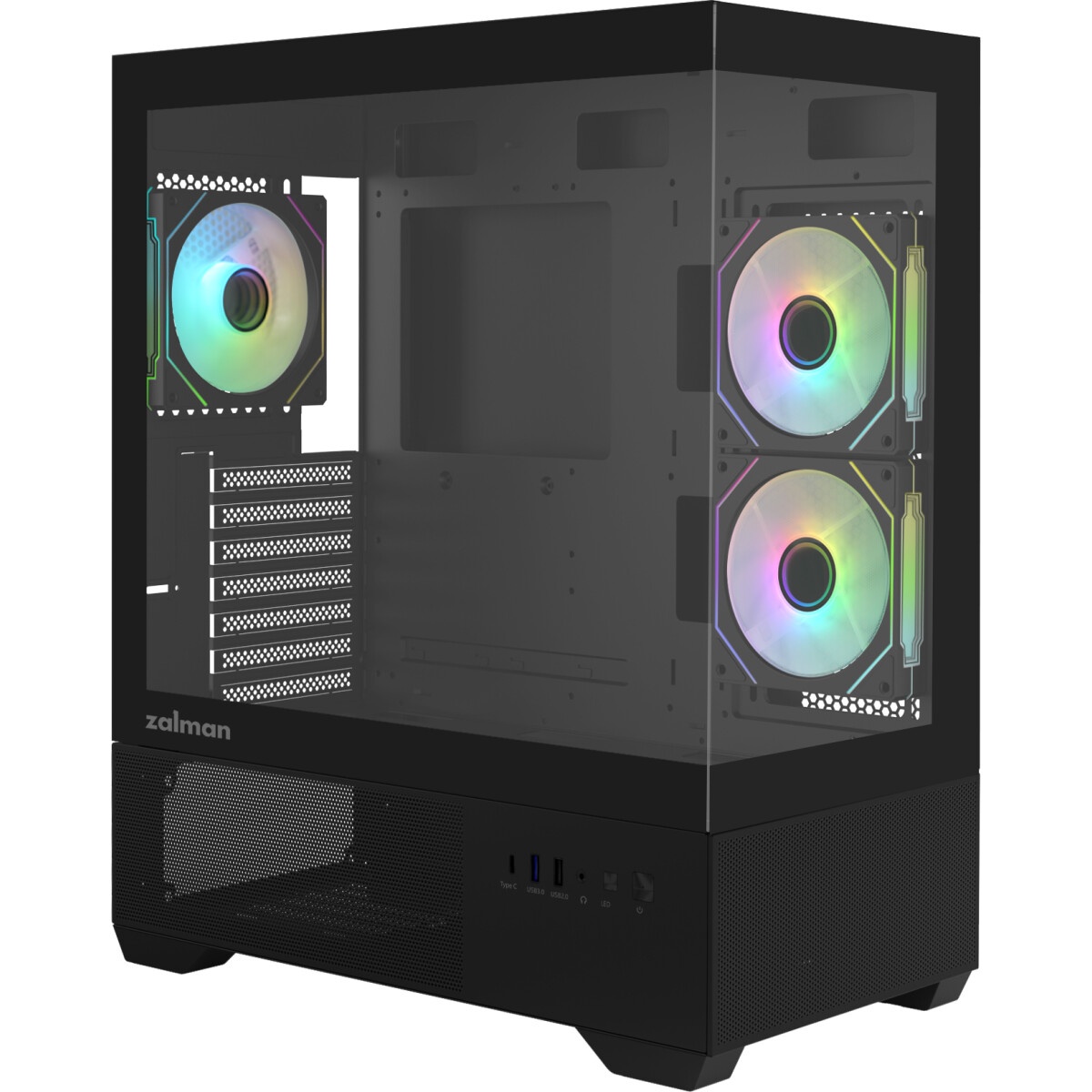 Корпус ZALMAN D50, ATX, BLACK, WINDOW, 2x3.5", 3x2.5", 1xUSB TYPE-C, 2xUSB3.0, FRONT 1xXF360, REAR 1