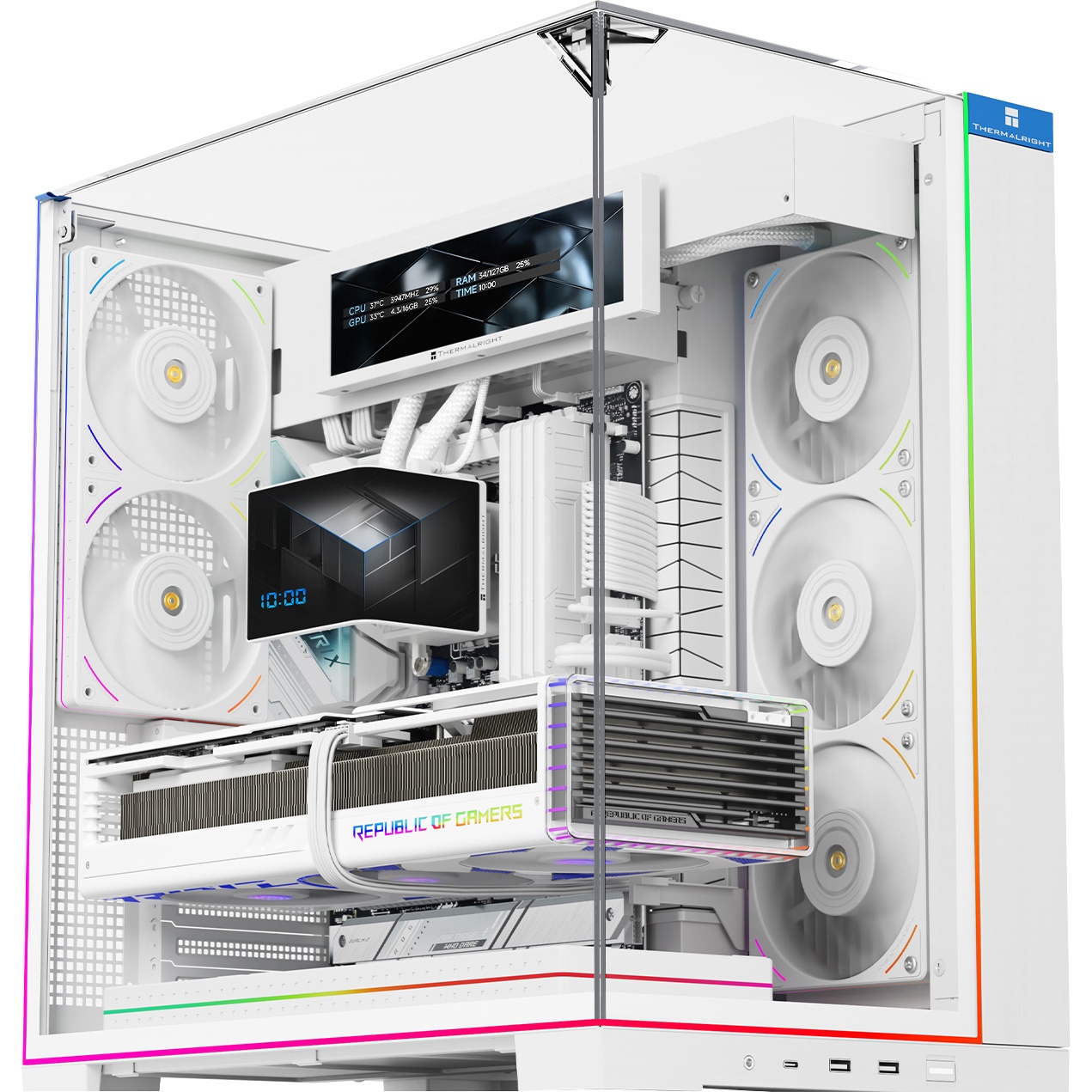 Корпус без блока питания Thermalright A70 Vision, Midi-Tower, TG, LCD, ARGB, no fans, 2xUSB-A 3.0, 1