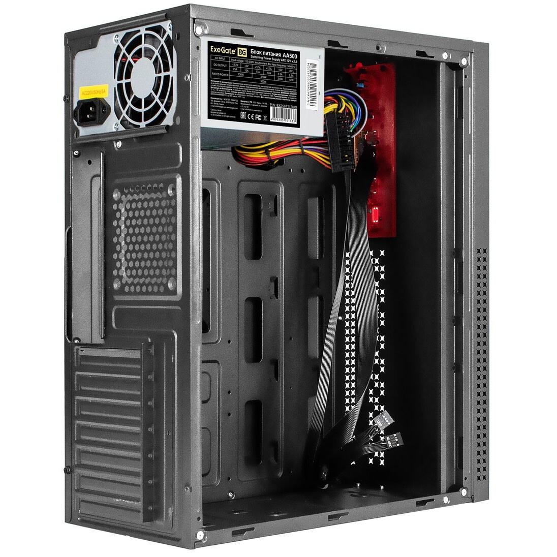Корпус для ПК FoxLine FL-886-FZ500R-U32 ATX case, black w/PSU 500W 12cm, w/2xUSB3.0, w/ pwr cord, w/
