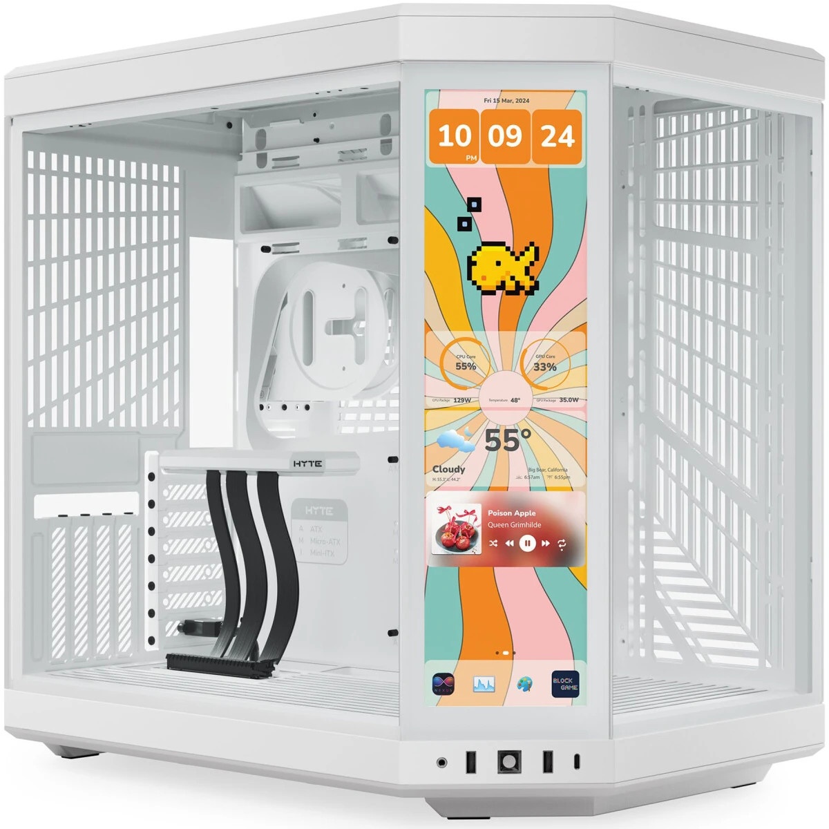 Корпус без блока питания Case HYTE Y70 Touch Infinite, Midi-Tower, TG, LCD, no fans, 2xUSB-A 3.2, 1x