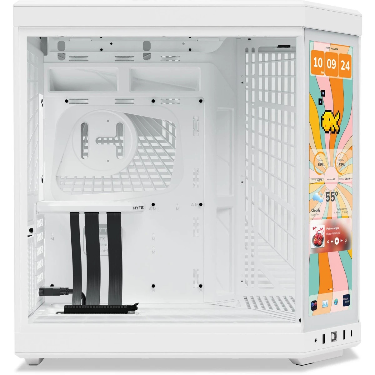Корпус без блока питания Case HYTE Y70 Touch Infinite, Midi-Tower, TG, LCD, no fans, 2xUSB-A 3.2, 1x