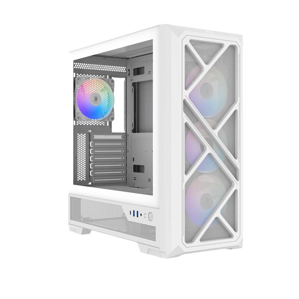 Корпус ПК без блока питания Case SAMA S41 White, Midi-Tower, TG, 4x120mm ARGB, 2xUSB 3.0 + 1xUSB 3.2
