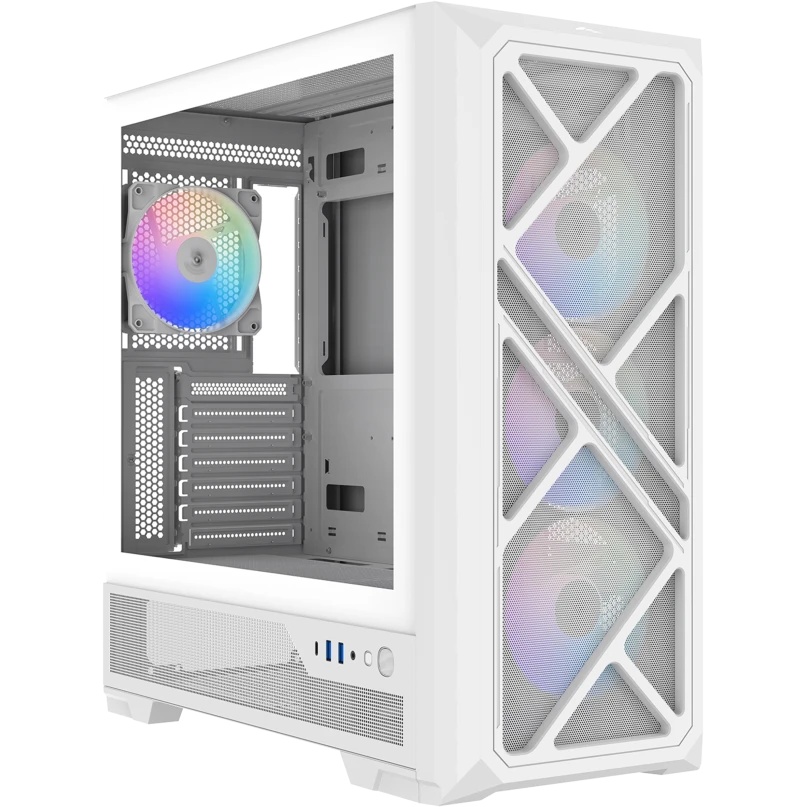 Корпус ПК без блока питания Case SAMA S41 White, Midi-Tower, TG, 4x120mm ARGB, 2xUSB 3.0 + 1xUSB 3.2