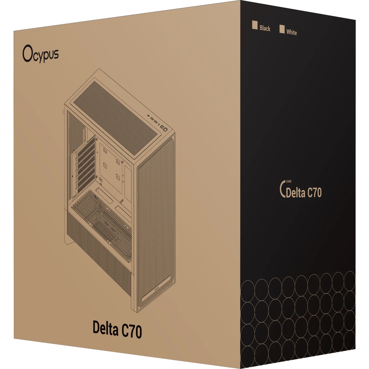 Корпус ПК без блока питания Case Ocypus Delta C70 BK, Midi-Tower, TG, no fans, 2xUSB-A 3.0 + 1xUSB-C