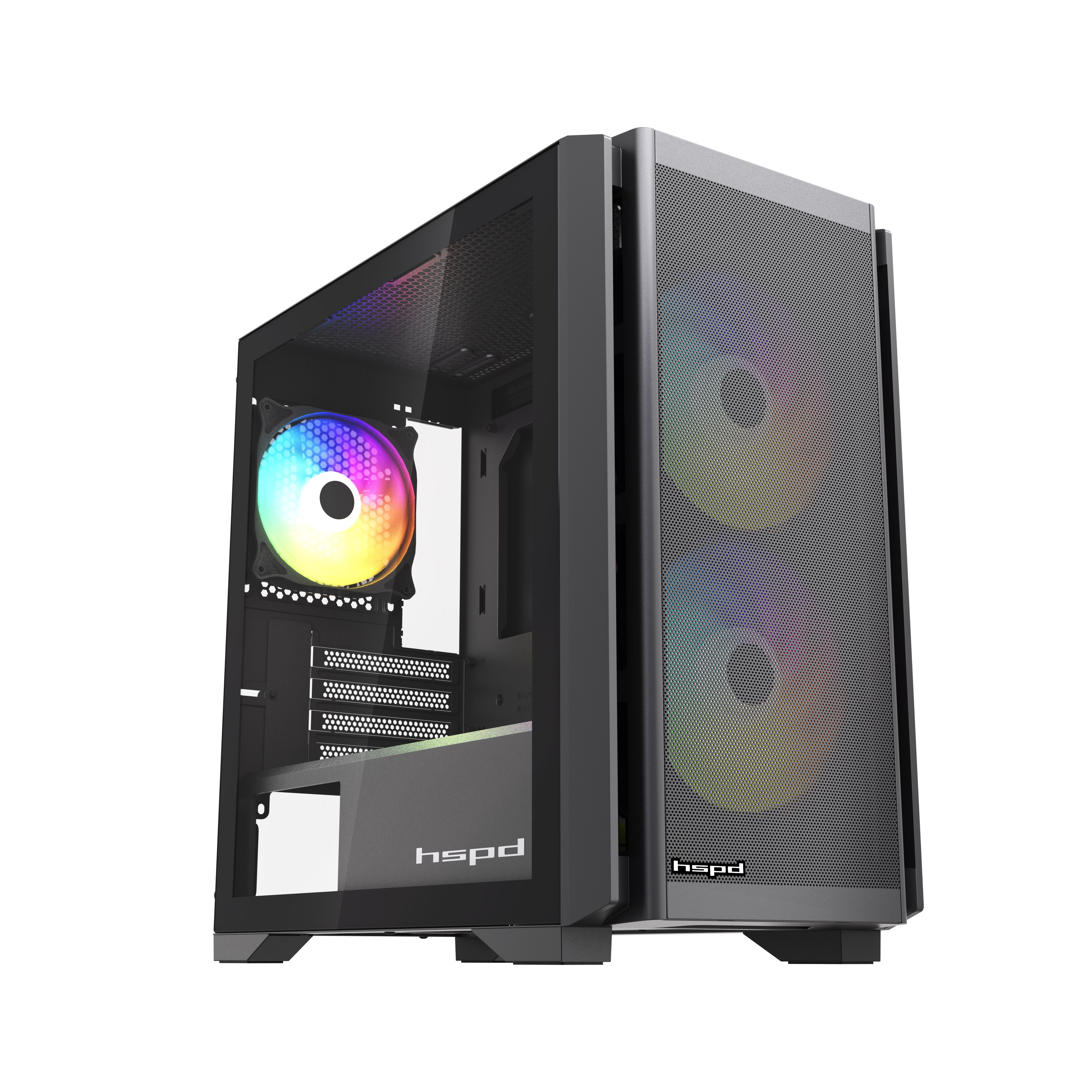 Корпус HSPD M336, Mesh Mini-tower, Black, TG, 0.45 SPCC, 2x140mm ARGB + 1x120mm ARGB mATX, mITX 160/
