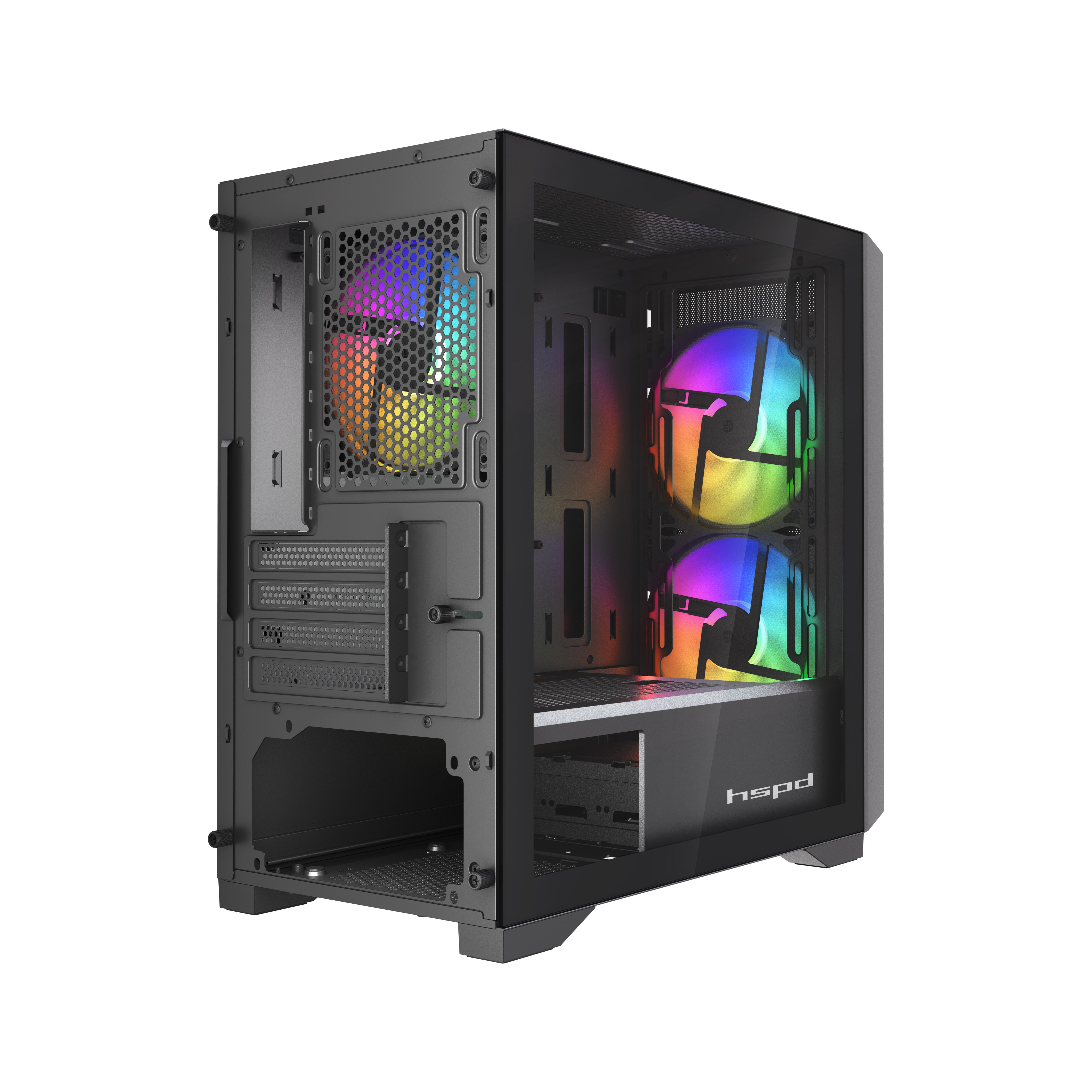 Корпус HSPD M336, Mesh Mini-tower, Black, TG, 0.45 SPCC, 2x140mm ARGB + 1x120mm ARGB mATX, mITX 160/