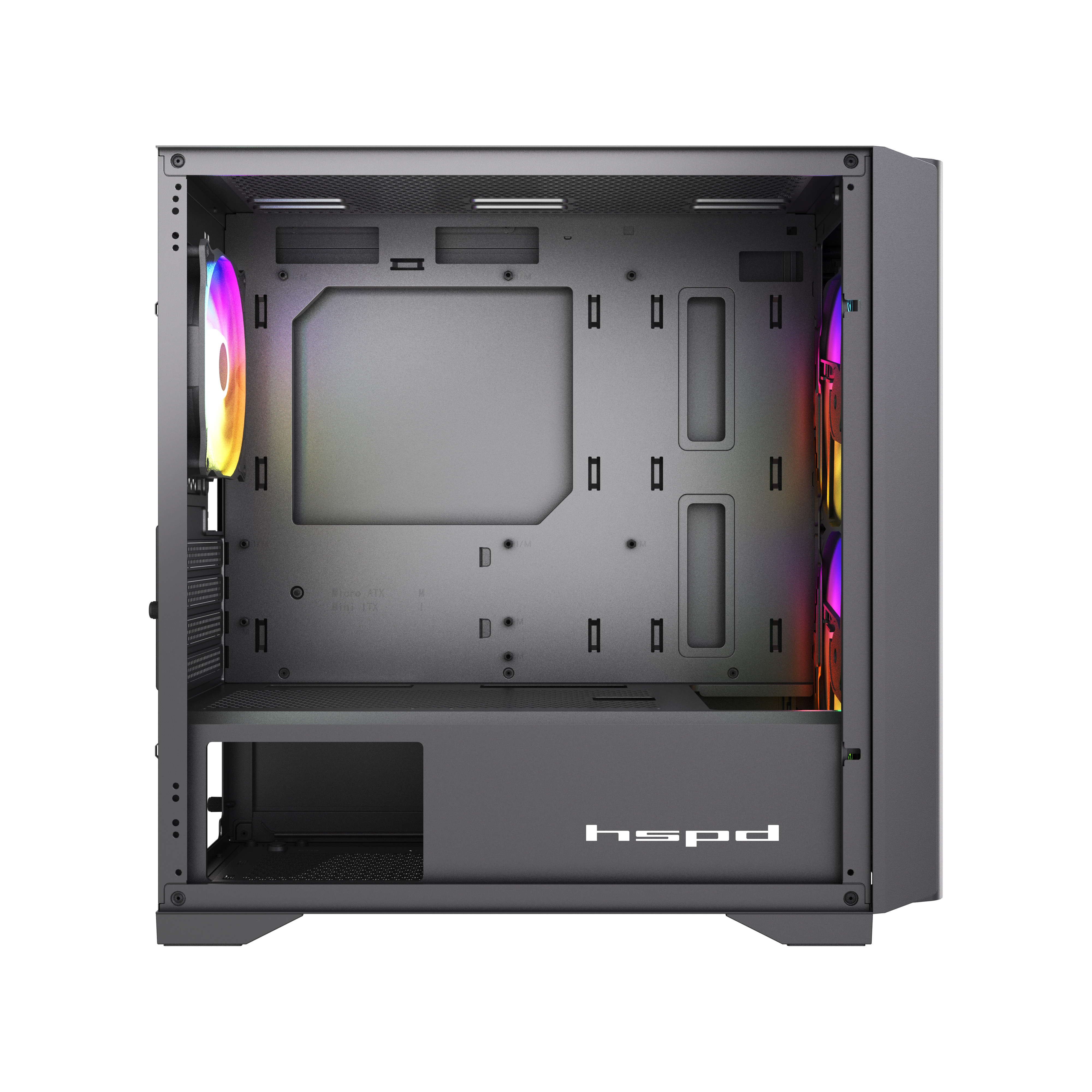 Корпус HSPD M336, Mesh Mini-tower, Black, TG, 0.45 SPCC, 2x140mm ARGB + 1x120mm ARGB mATX, mITX 160/