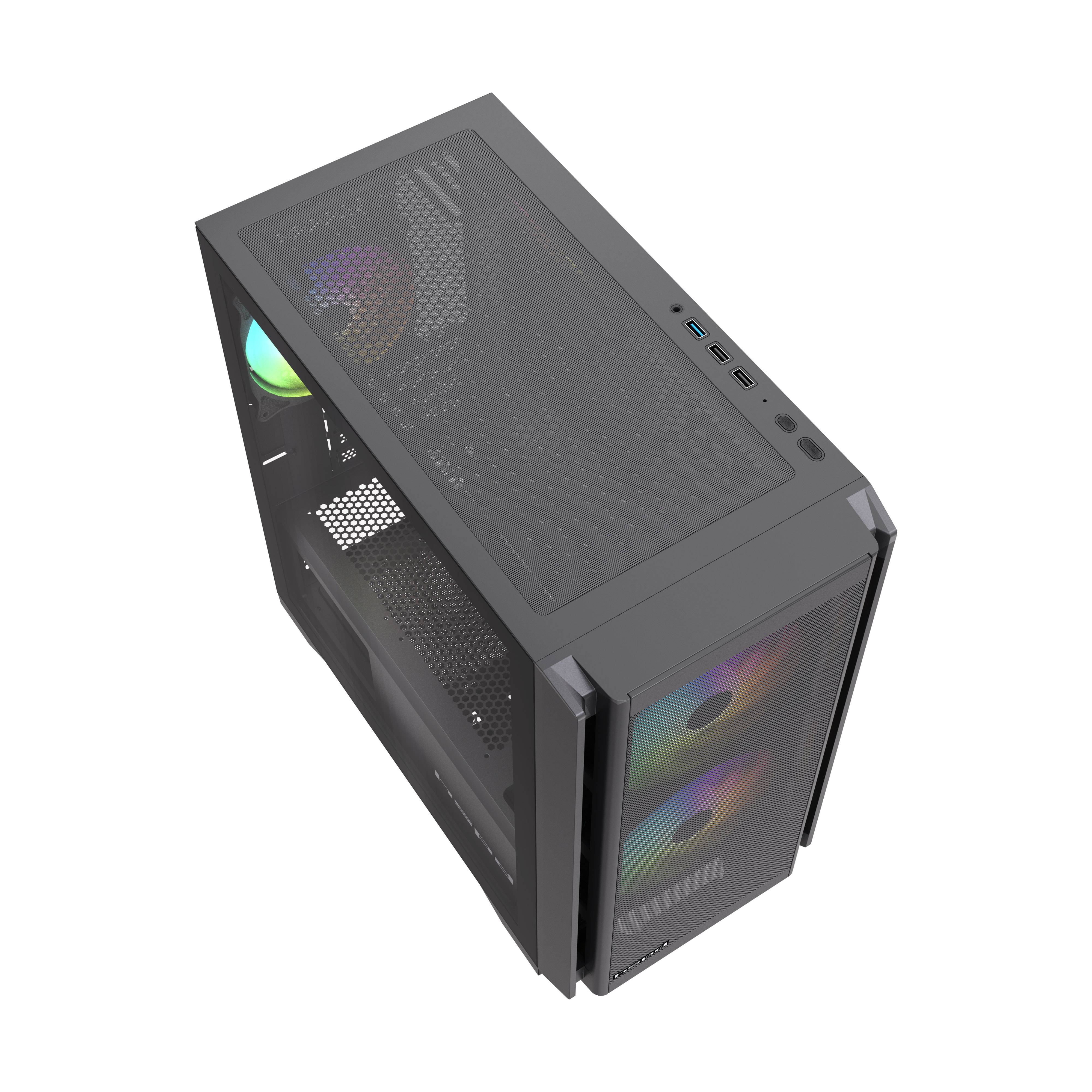 Корпус HSPD M336, Mesh Mini-tower, Black, TG, 0.45 SPCC, 2x140mm ARGB + 1x120mm ARGB mATX, mITX 160/