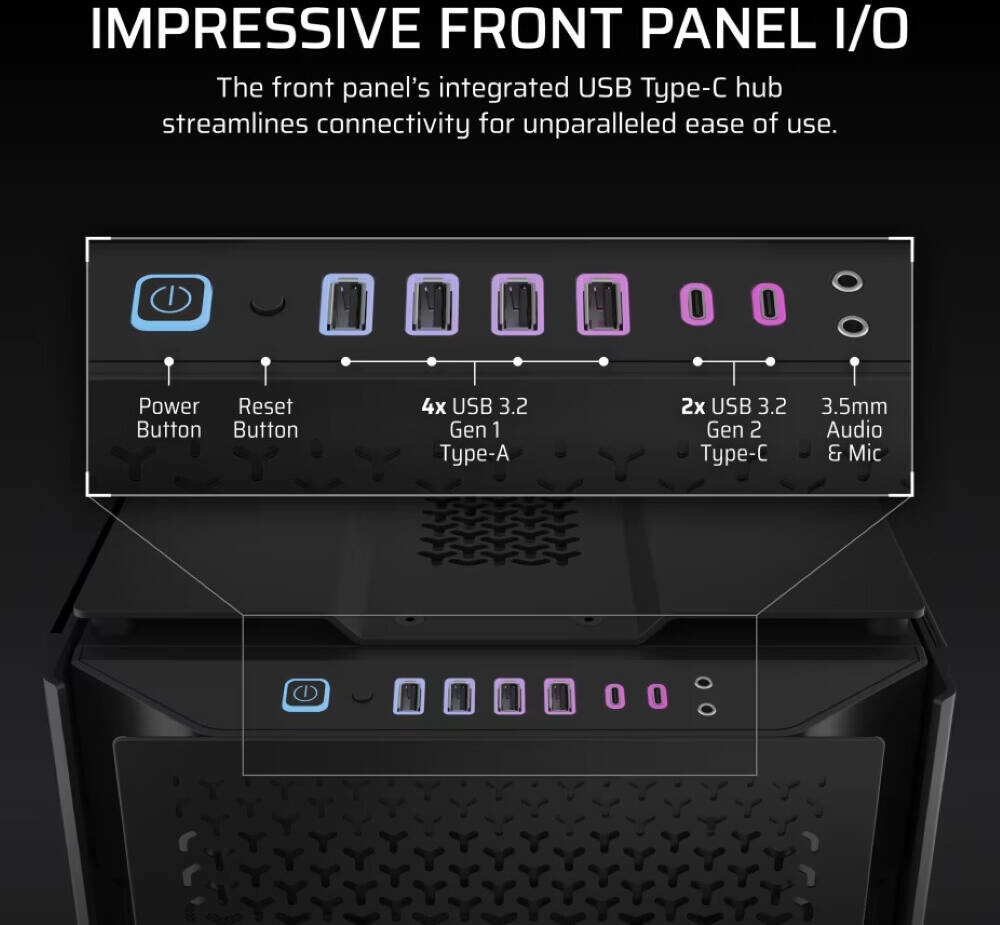 Корпус без блока питания Corsair iCUE LINK 9000D Airflow, Full-Tower, TG, no fan, 4xUSB-A 3.2, 2xUSB