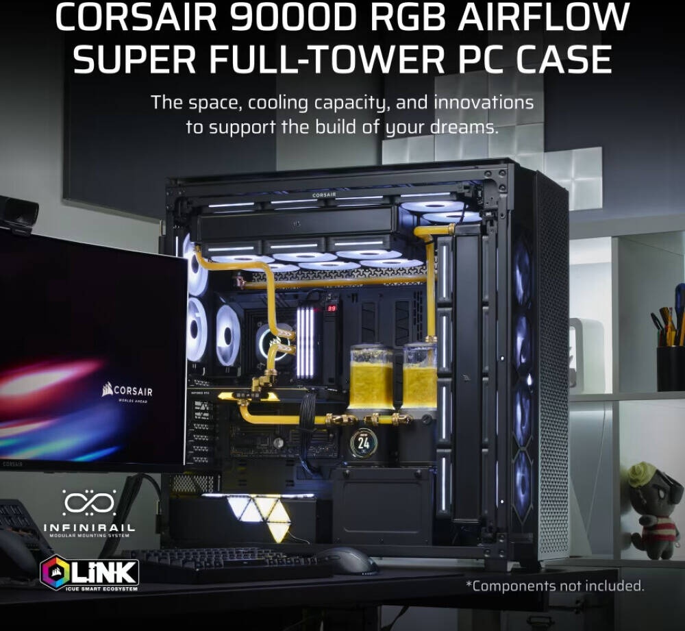 Корпус без блока питания Corsair iCUE LINK 9000D Airflow, Full-Tower, TG, no fan, 4xUSB-A 3.2, 2xUSB