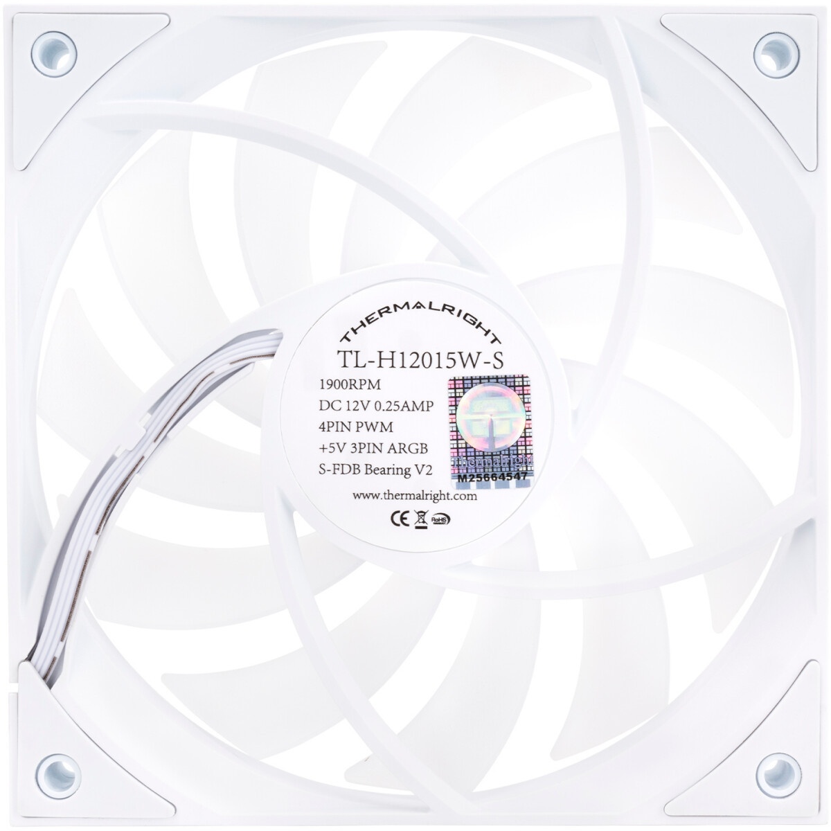 Вентилятор для корпуса Thermalright TL-C12015W-S ARGB 120х120x15 белый 4-pin 24.1дБ (TL-C12015W-S-AR