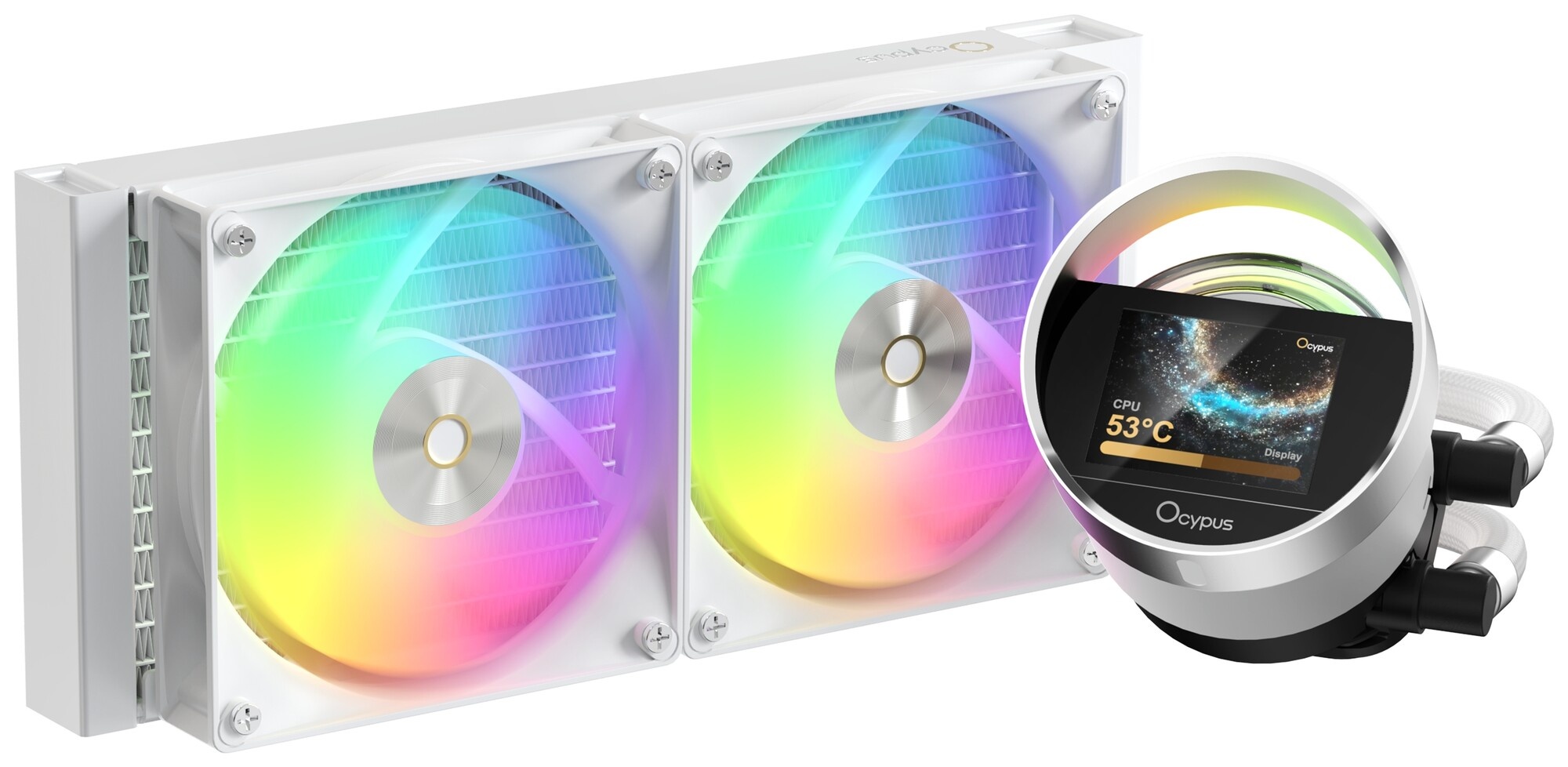 Система охлаждения Ocypus Sigma L24 WH ARGB, 240mm, LCD Pump 2.4", 2x120mm ARGB fans, LGA115X/1200/1
