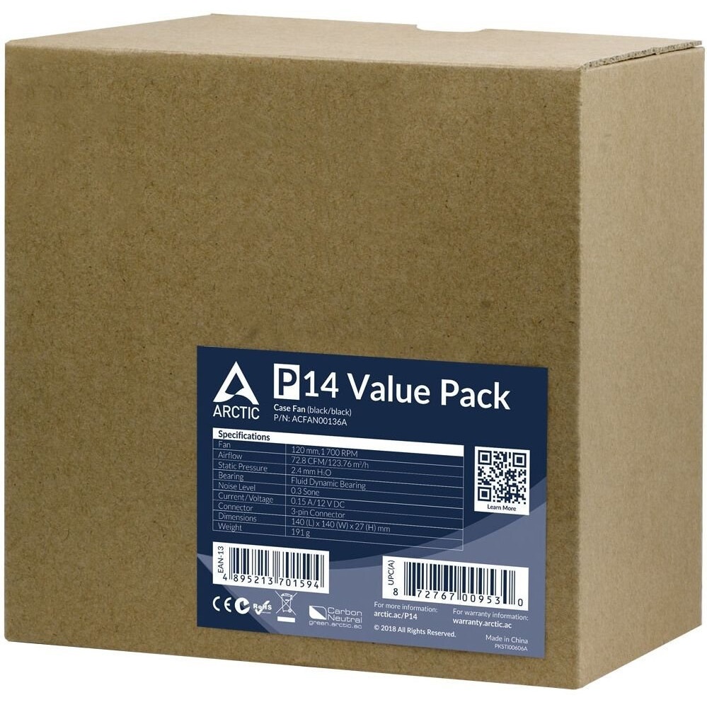 Вентиляторы для корпуса ПК Arctic F14 Black Value Pack Black 5 штук (ACFAN00233A) (703239)