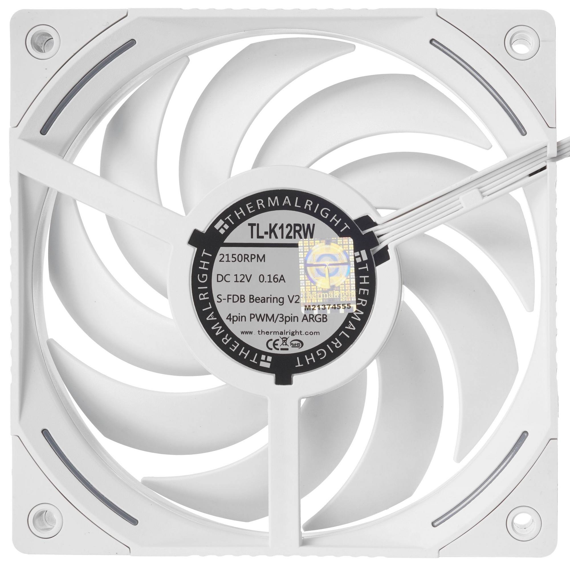 Кулер для корпуса Thermalright TL-K12RW Reverse (120x120x25mm, 4-pin PWM, ARGB, 69CFM, 27dBA, 2150RP