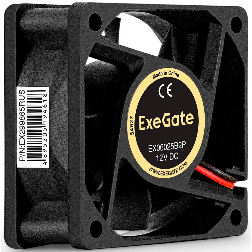 Вентилятор 12В DC ExeGate EX06025B2P (60x60x25 мм, 2-Ball (двойной шарикоподшипник), 2pin, 3500RPM,