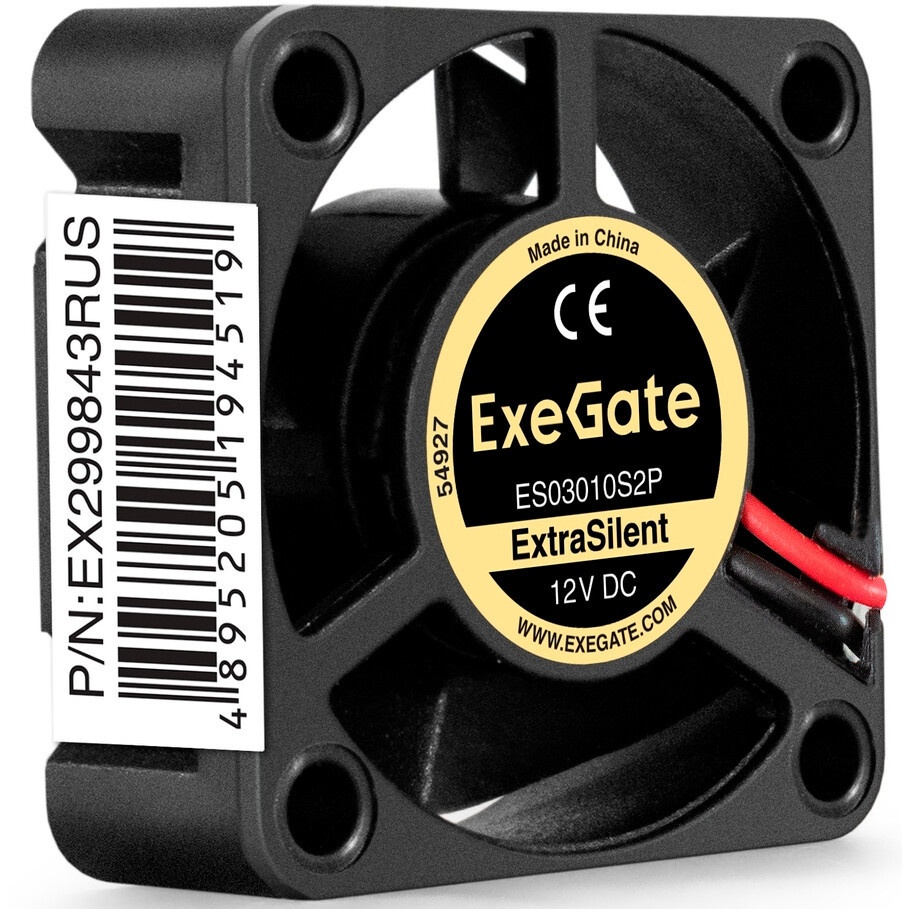 Вентилятор 12В DC ExeGate ExtraSilent ES03010S2P (30x30x10 мм, Sleeve bearing (подшипник скольжения)