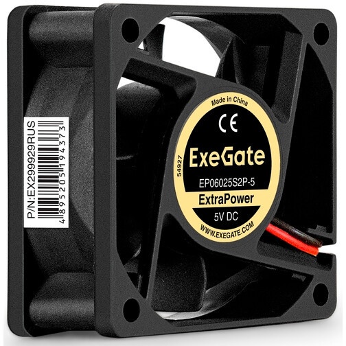 Вентилятор 12В DC ExeGate ExtraSilent ES06025B2P (60x60x25 мм, 2-Ball (двойной шарикоподшипник), 2pi