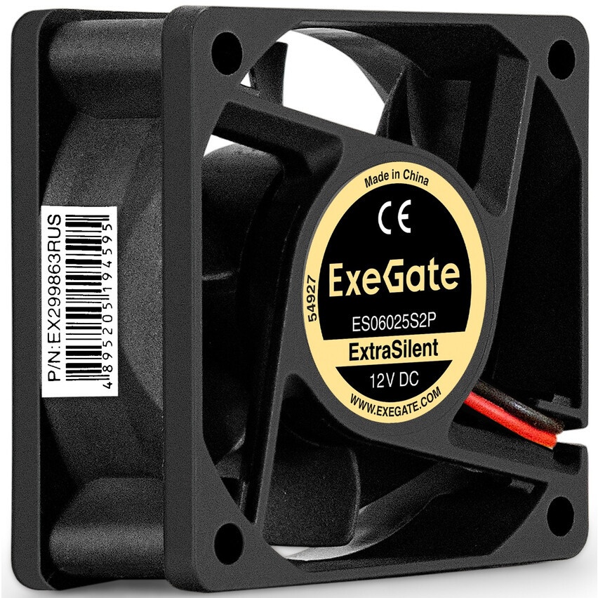 Вентилятор 12В DC ExeGate ExtraSilent ES06025S2P (60x60x25 мм, Sleeve bearing (подшипник скольжения)