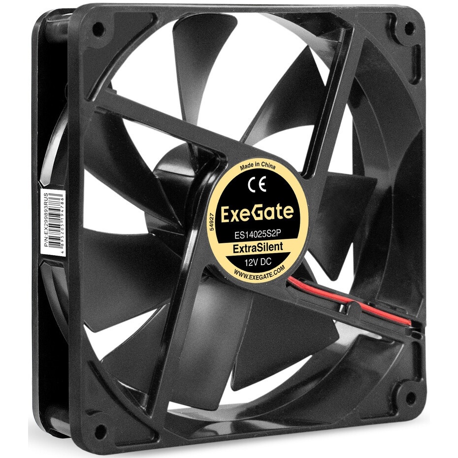 Вентилятор 12В DC ExeGate ExtraSilent ES14025B2P (140x140x25 мм, 2-Ball (двойной шарикоподшипник), 2
