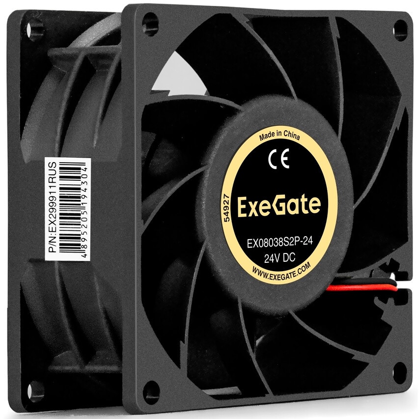 Вентилятор 24В DC ExeGate EX08015B2P-24 (80x80x15 мм, 2-Ball (двойной шарикоподшипник), 2pin, 2550RP