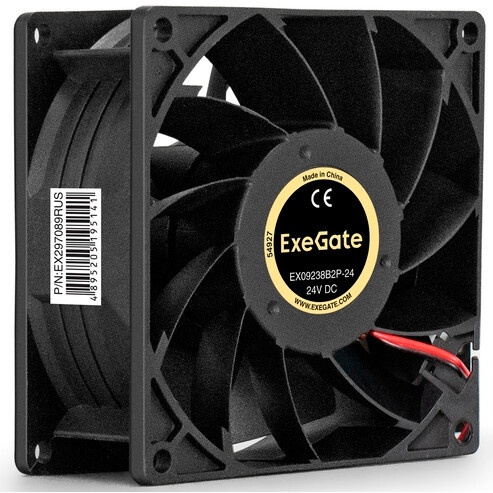 Вентилятор 24В DC ExeGate EX09238B2P-24 (92x92x38 мм, 2-Ball (двойной шарикоподшипник), 2pin, 5000RP