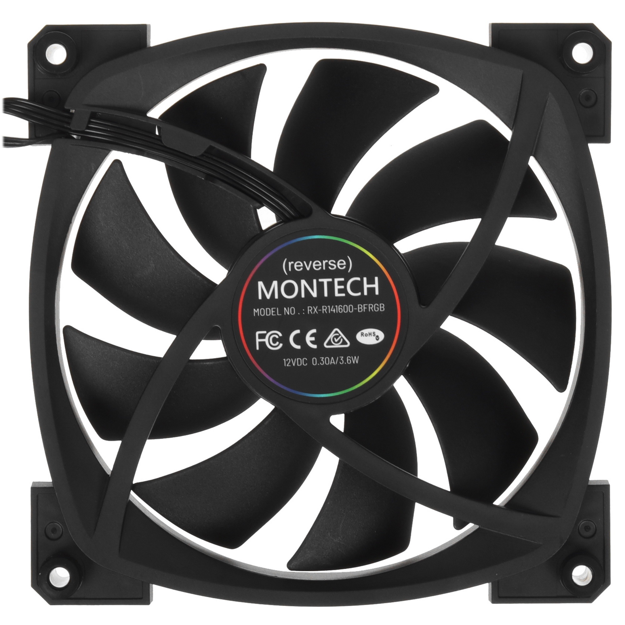 Вентилятор для корпуса MONTECH RX140 PWM черный, 140 мм, 1600 об/мин, 27.9 дБ, 4 pin