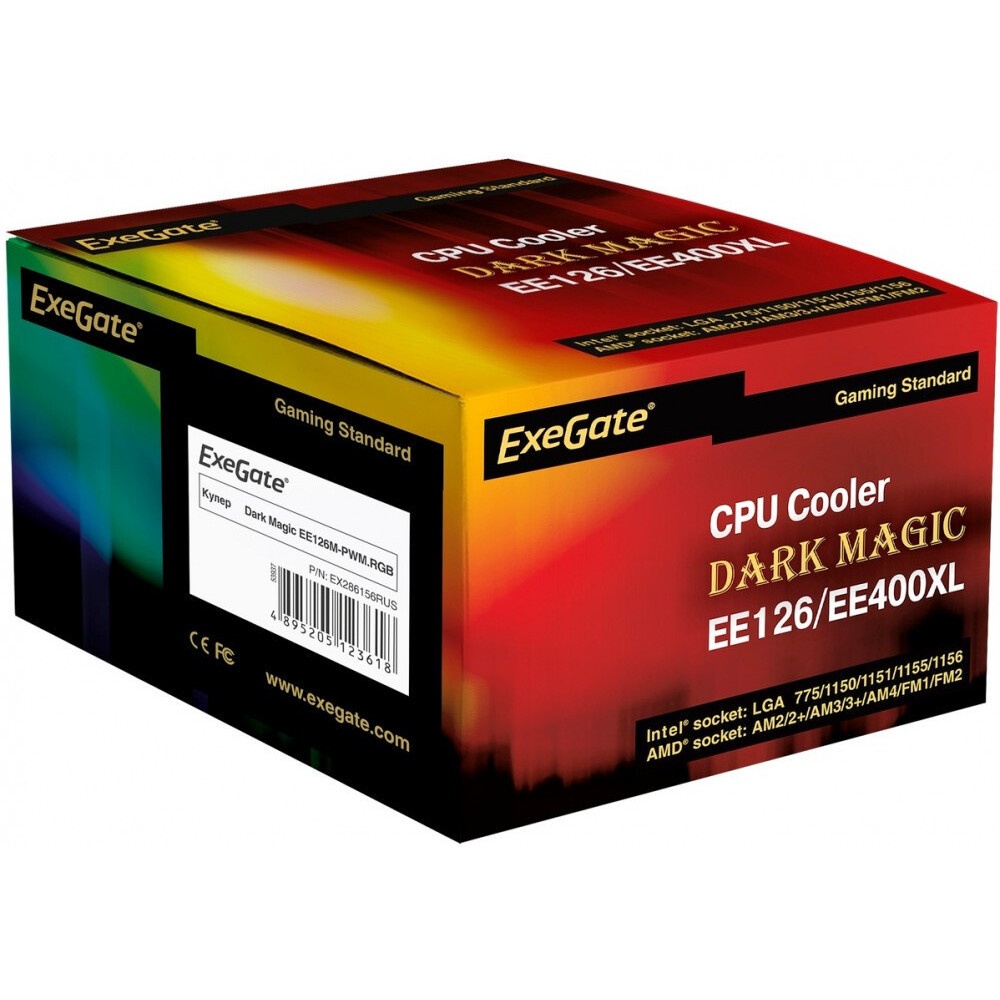 Кулер для процессора ExeGate Dark Magic EXX400V3-PWM.RGB (Al+Cu, черное покрытие, 4 тепл.трубки, LGA