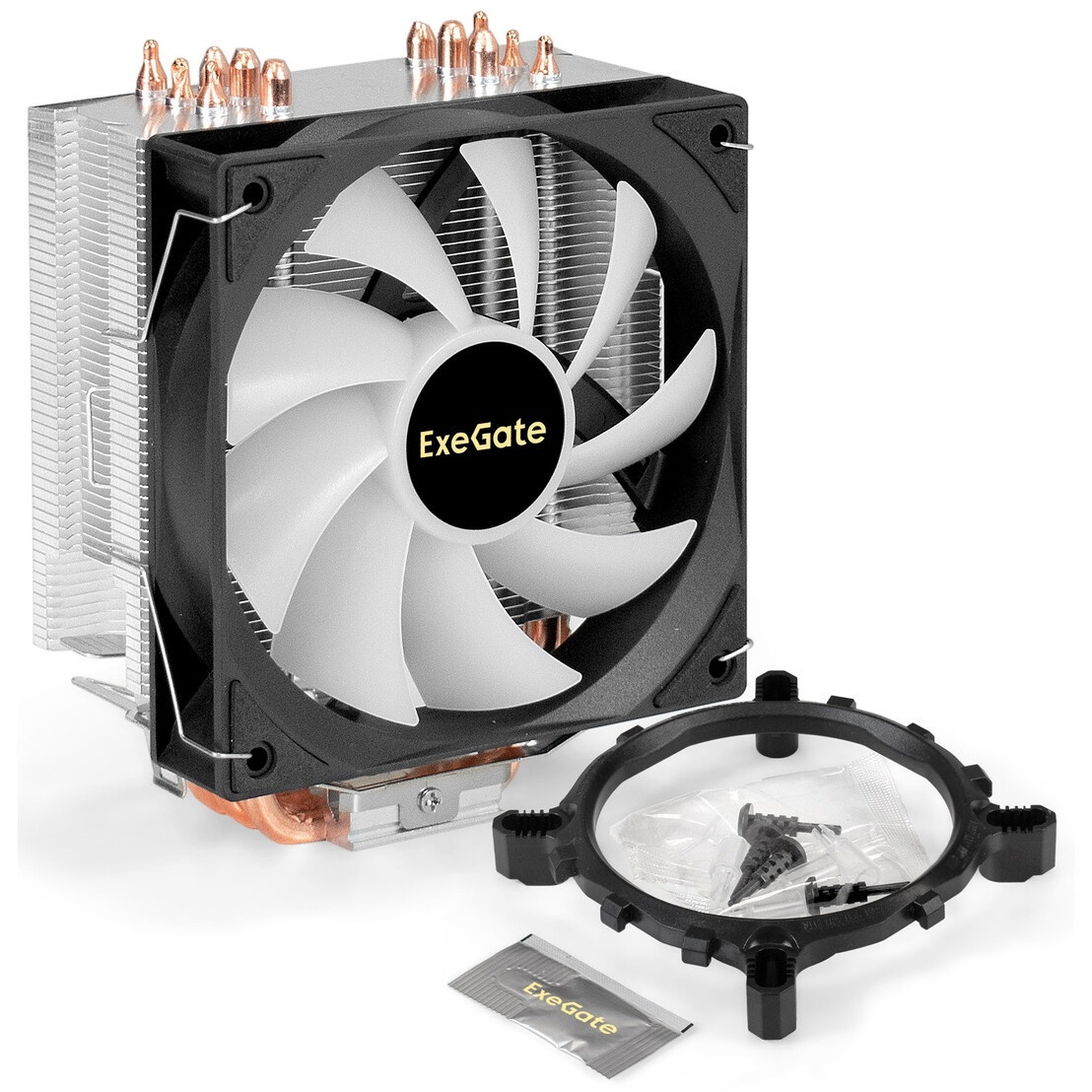 Кулер для процессора ExeGate Dark Magic EXX400V3-PWM.RGB (Al+Cu, черное покрытие, 4 тепл.трубки, LGA