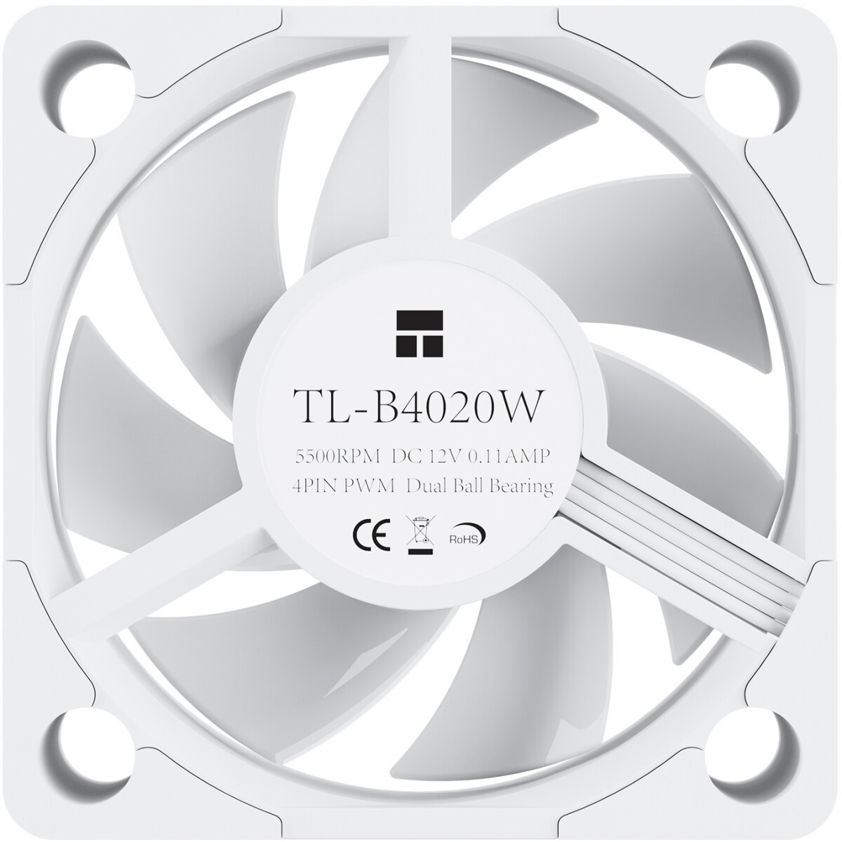 Кулер для корпуса Thermalright TL-B4020W (40x40x20mm, 4-pin PWM, 9.47CFM, 24.3dBA, 5500RPM, White)