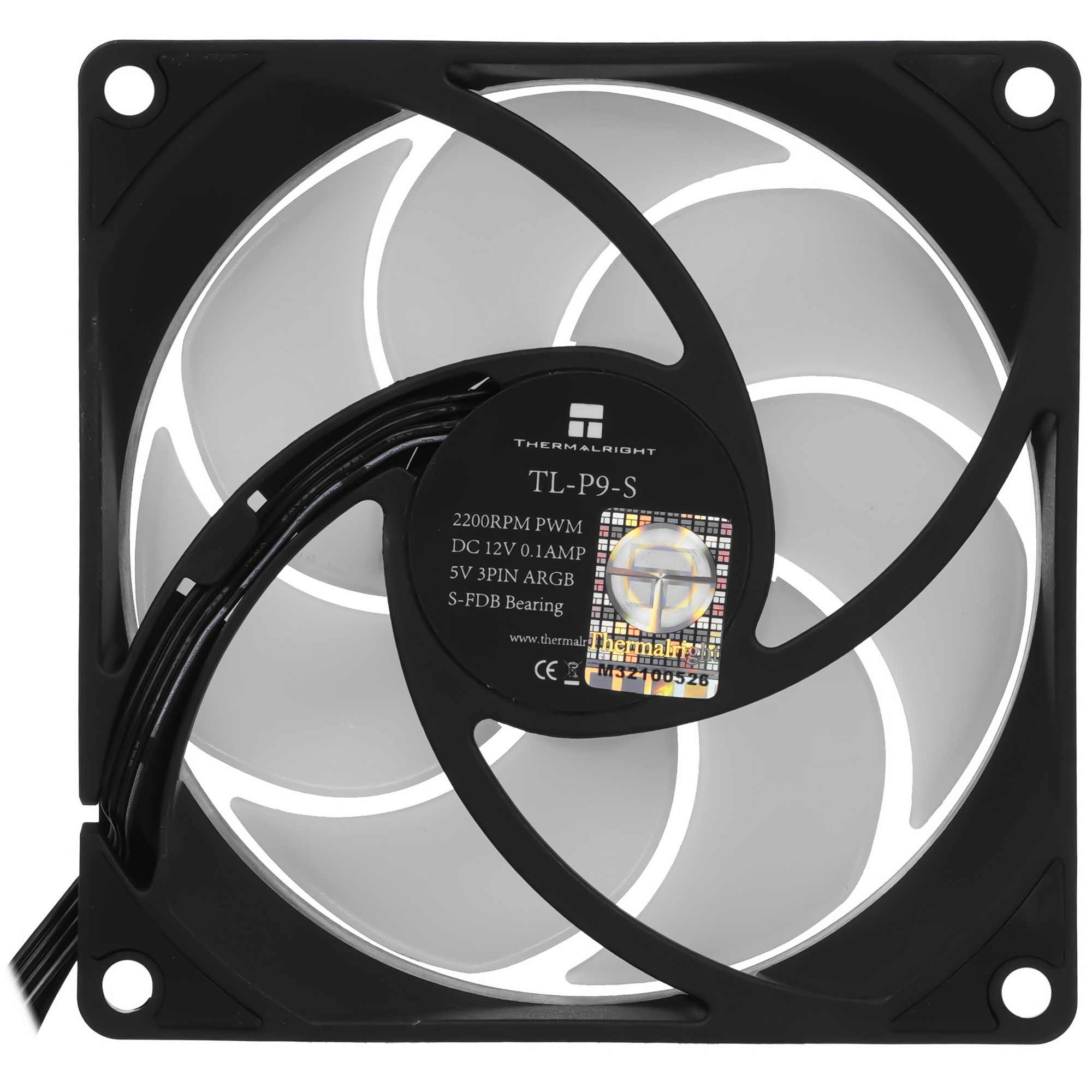 Кулер для корпуса Thermalright TL-P9-S (92x92x25mm, 4-pin PWM, ARGB, 32.77CFM, 23.85dBA, 2200RPM, Bl
