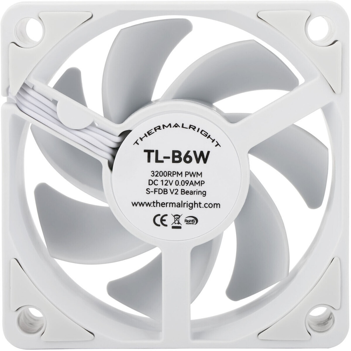 Кулер для корпуса Thermalright TL-B6W (60x60x25mm, 4-pin PWM, 16.17CFM, 20.17dBA, 3200RPM, White)