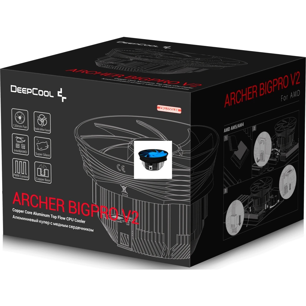 Кулер для процессора DEEPCOOL ARCHER BIGPRO V2 черный/синий, 120 мм, алюминий/медь, 2000 об/мин, 29.
