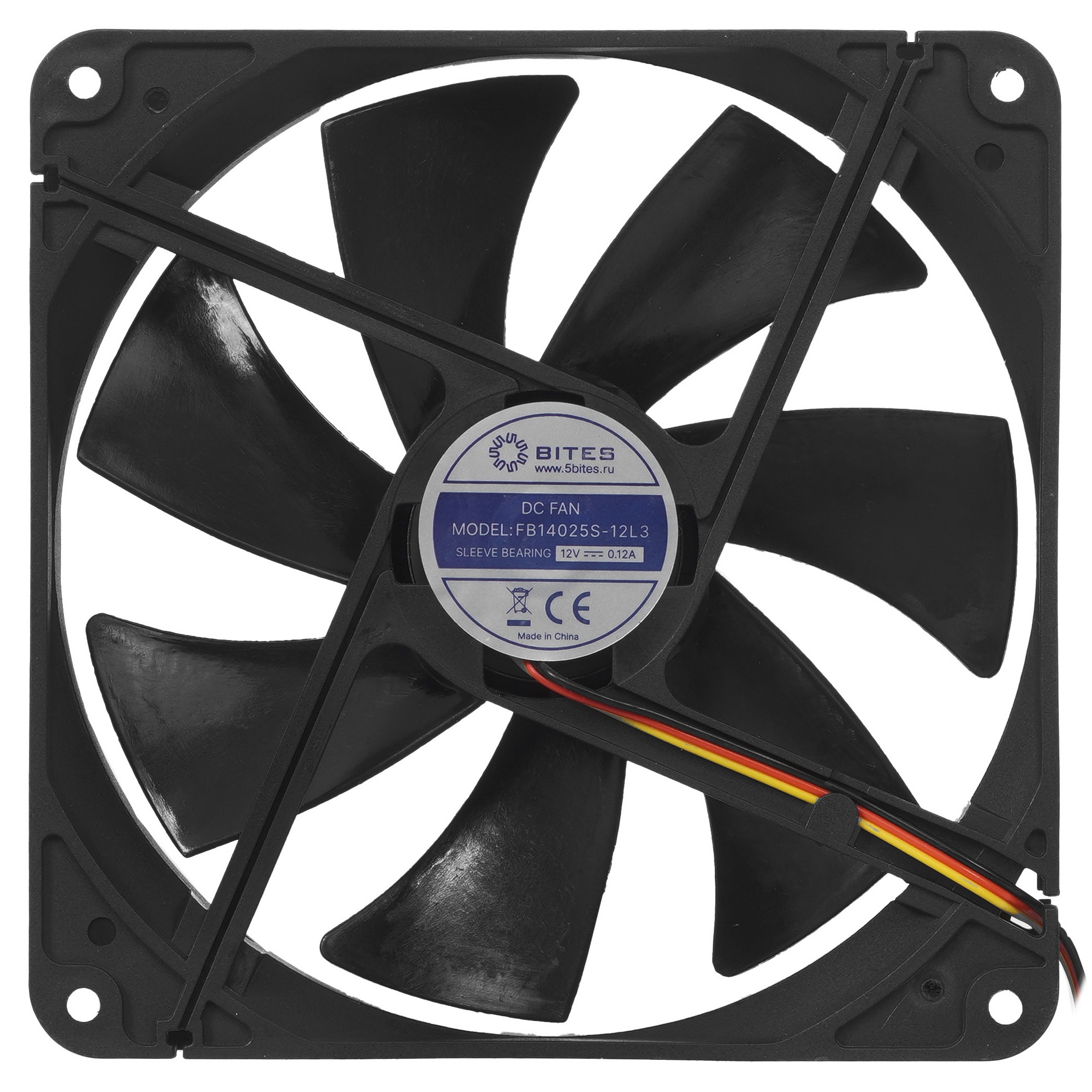 Вентилятор для корпуса 5bites FB14025S-12L3 черный, 140 x 140 мм, 1200 об/мин, 25 дБ, 3 pin