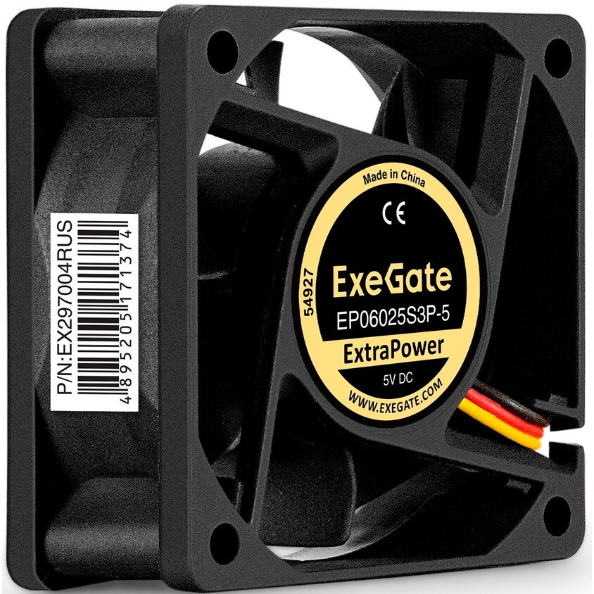 Вентилятор для корпуса ExeGate EX06025S3P-5 черный, 60 мм, 3500 об/мин, 25.3 дБ, 3 pin