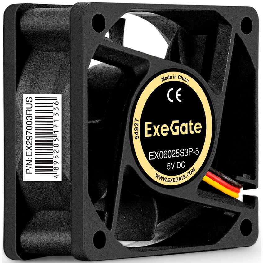 Вентилятор для корпуса ExeGate EX06025S3P-5 черный, 60 мм, 3500 об/мин, 25.3 дБ, 3 pin