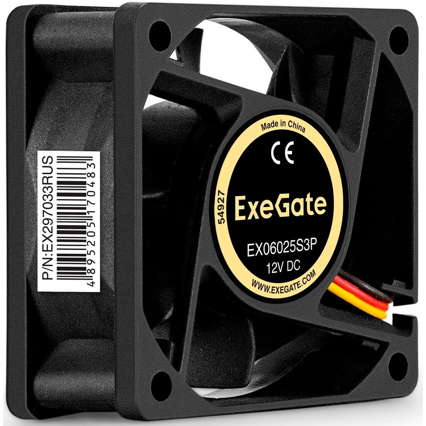Вентилятор для корпуса ExeGate EX06025S3P черный, 60 мм, 3500 об/мин, 24 дБ, 3 pin