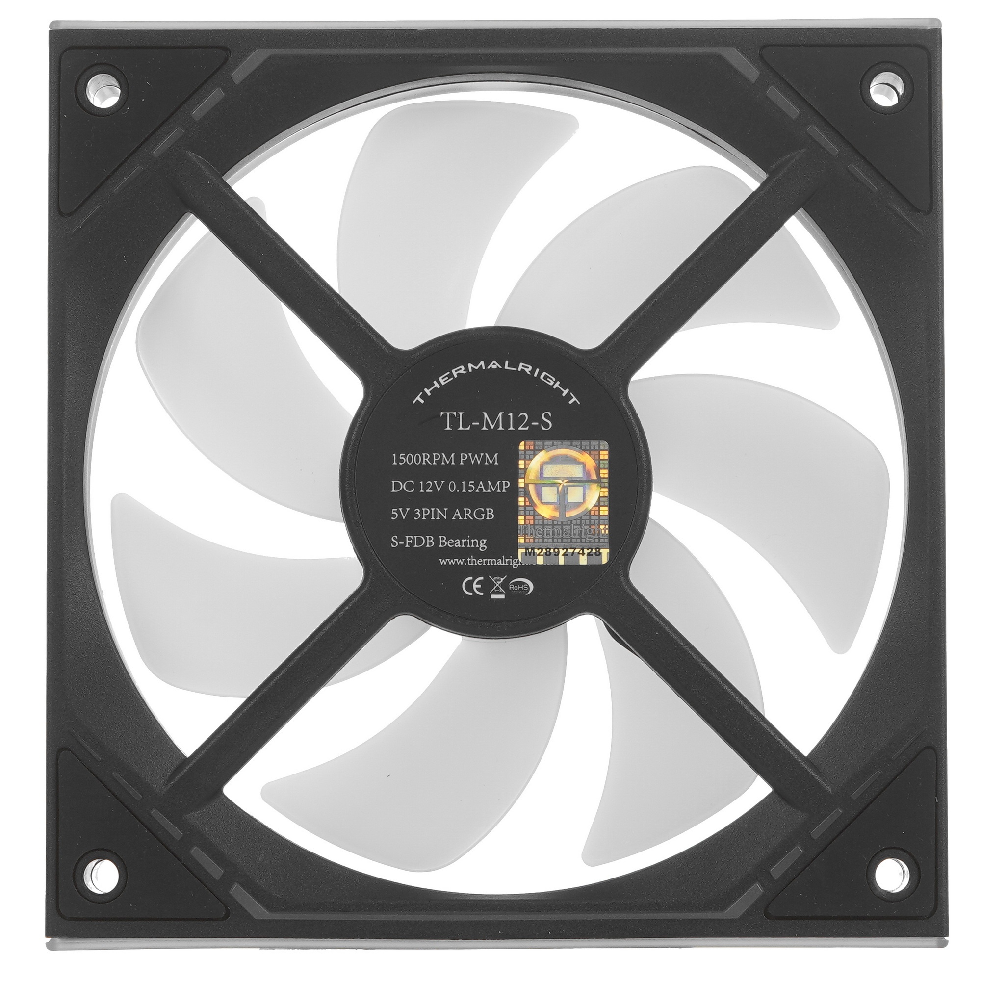 Кулер для корпуса Thermalright TL-M12-S (120x124x25mm, 4-pin PWM, ARGB, 47.6CFM, 23.2dBA, 1500RPM, B