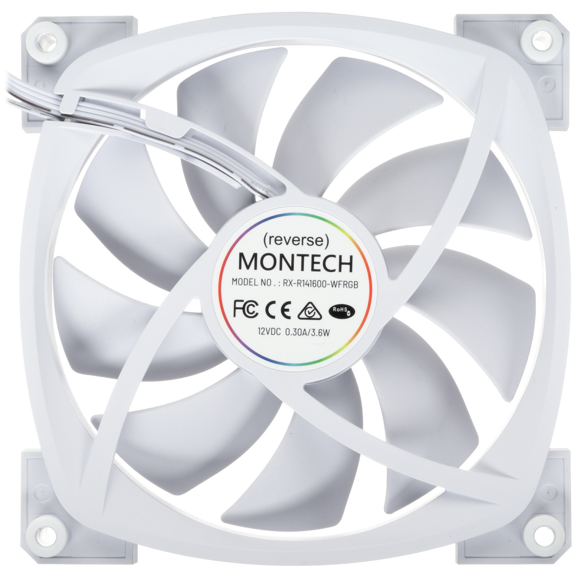 Вентилятор для корпуса MONTECH RX140 PWM белый, 140 мм, 1600 об/мин, 27.9 дБ, 4 pin