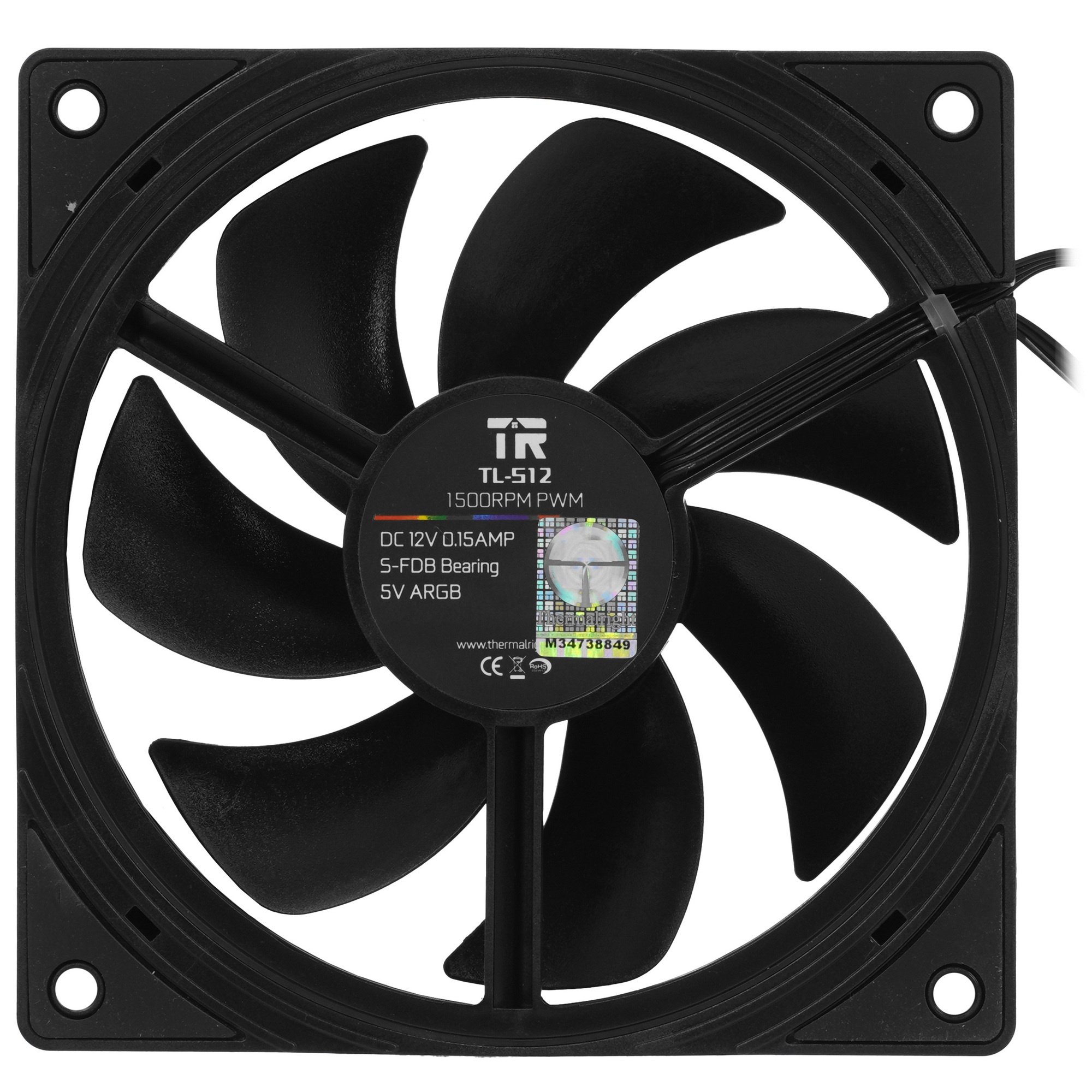 Вентилятор для корпуса Thermaltight TL-S12 (120x120x25mm, 4-pin PWM, ARGB, 47.6CFM, 23.2dBA, 1500RPM