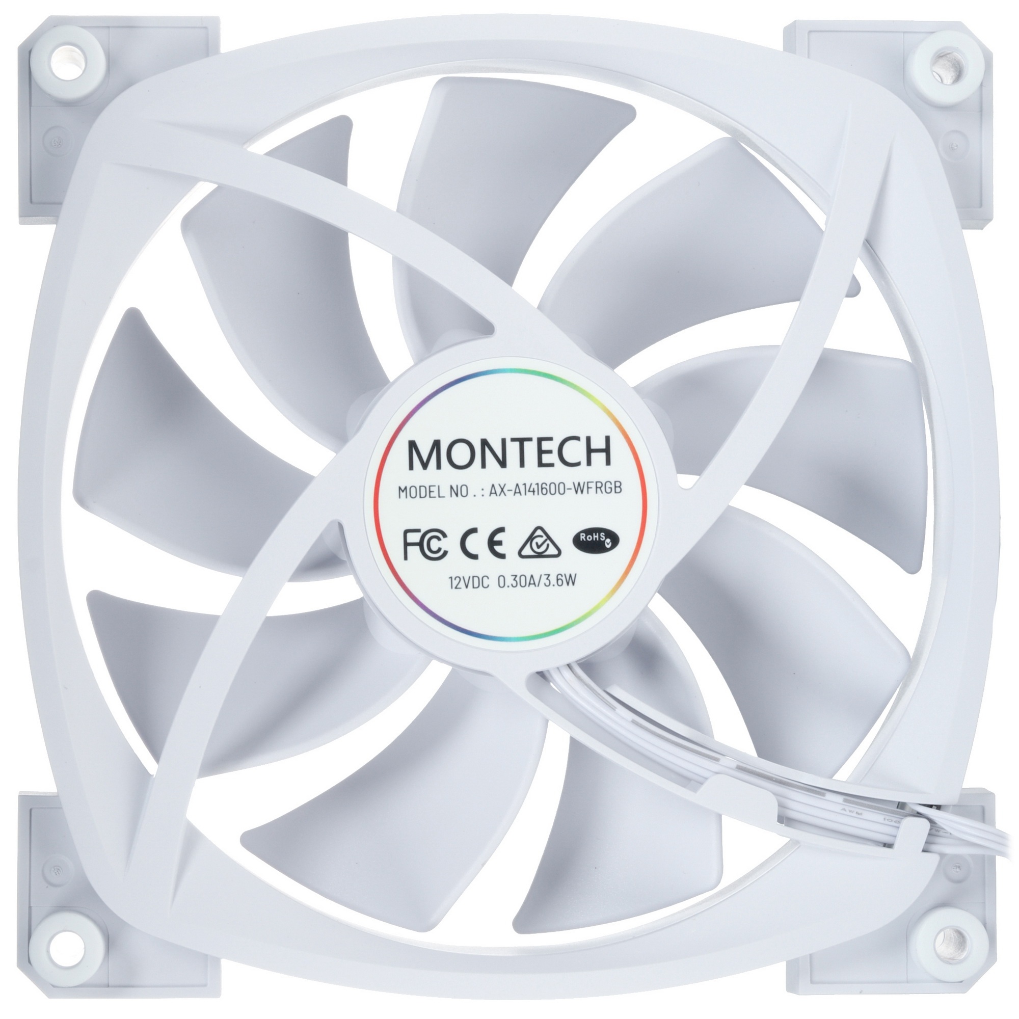 Вентилятор для корпуса MONTECH AX140 PWM белый, 140 мм, 1600 об/мин, 27.9 дБ, 4 pin