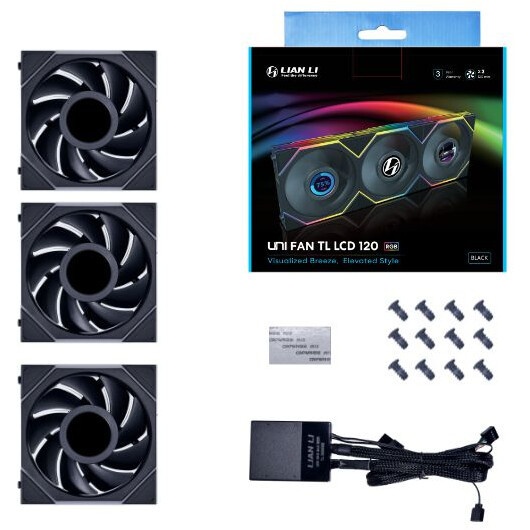 Корпусный вентилятор LIAN LI UNI FAN TL LCD (3pcs) G99.12TLLCD3B.00 черный 120мм 1900rpm 27db 7-pin