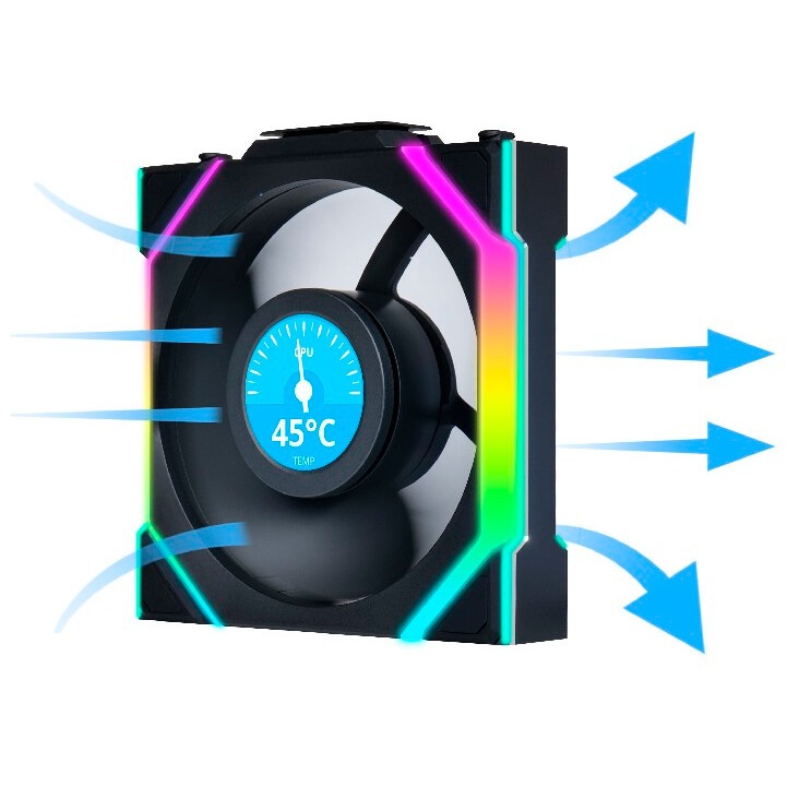 Корпусный вентилятор LIAN LI UNI FAN TL LCD (3pcs) G99.12TLLCD3B.00 черный 120мм 1900rpm 27db 7-pin