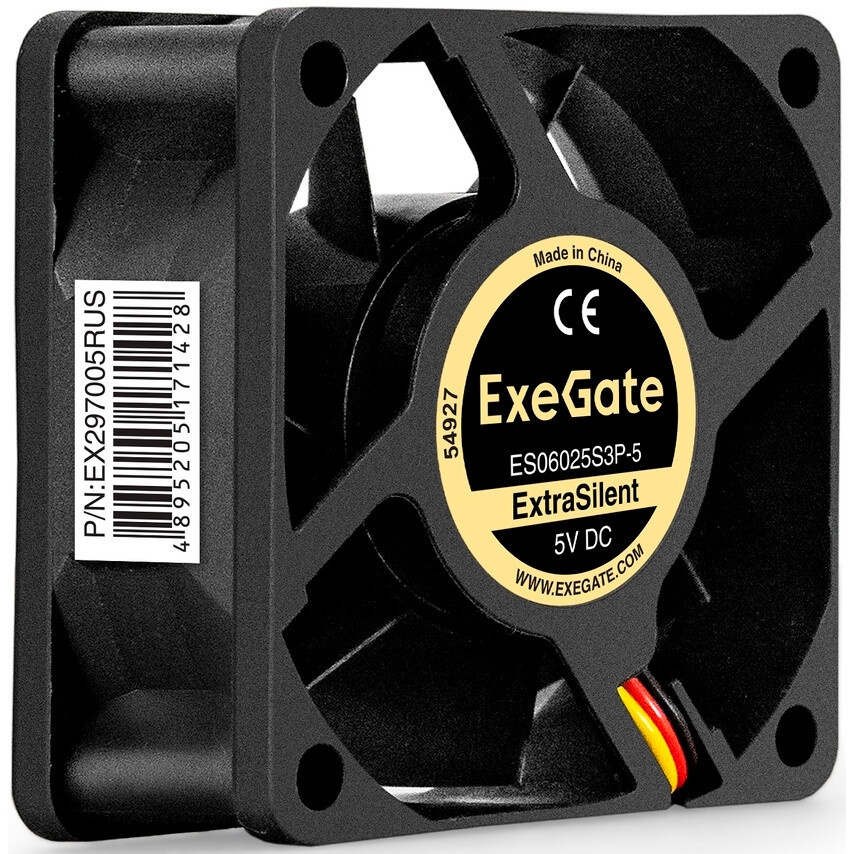 Вентилятор для корпуса ExeGate ExtraSilent ES06025S3P-5 черный, 60 мм, 2300 об/мин, 18 дБ, 3 pin