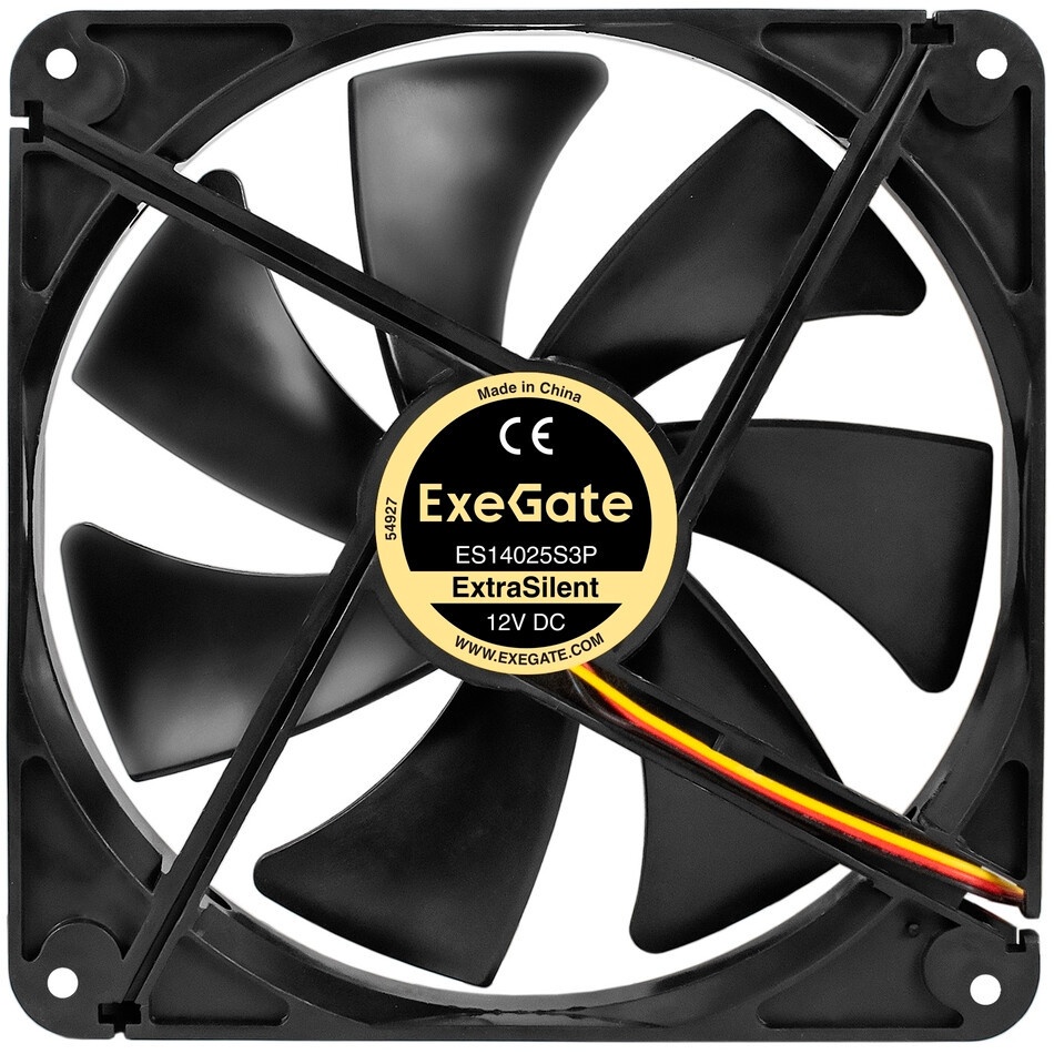 Вентилятор для корпуса ExeGate ExtraSilent ES14025S3P черный, 140 мм, 1100 об/мин, 23 дБ, 3 pin