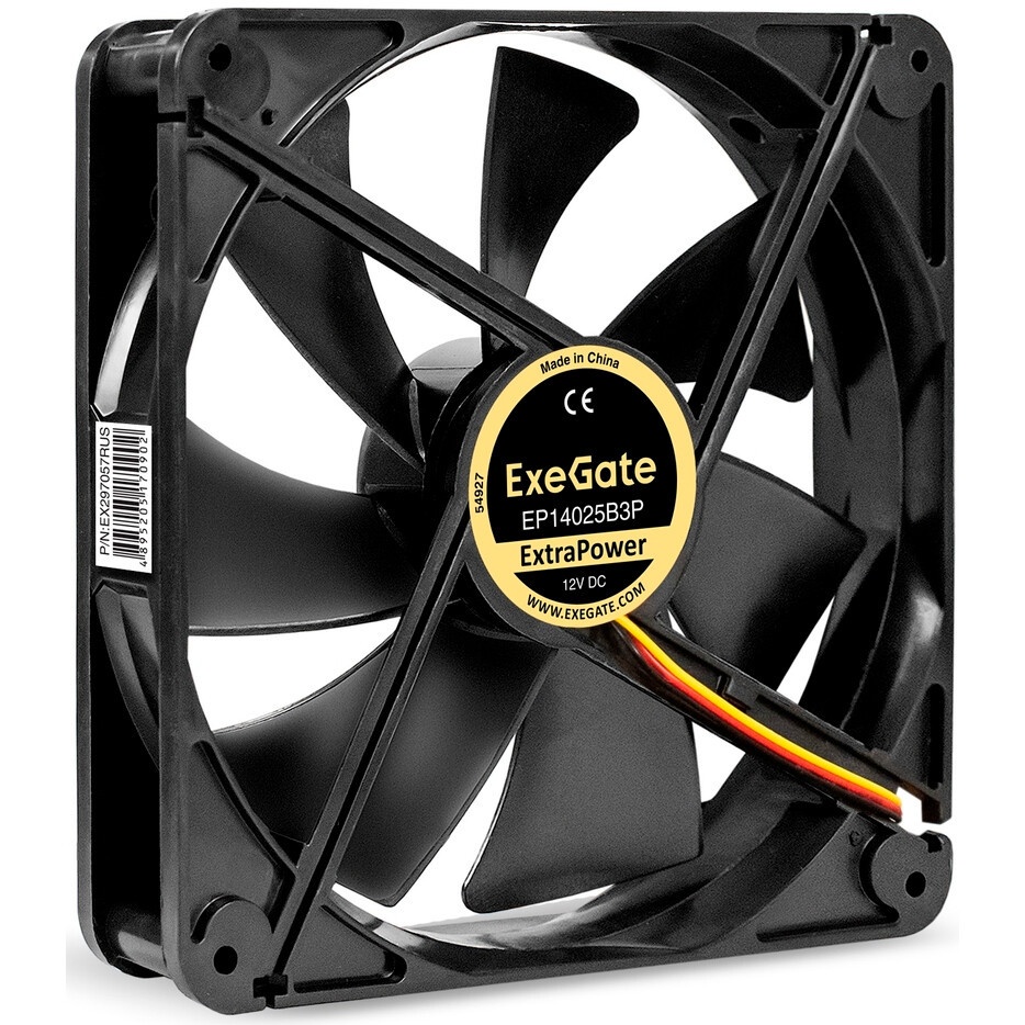 Вентилятор для корпуса ExeGate ExtraSilent ES14025S3P черный, 140 мм, 1100 об/мин, 23 дБ, 3 pin