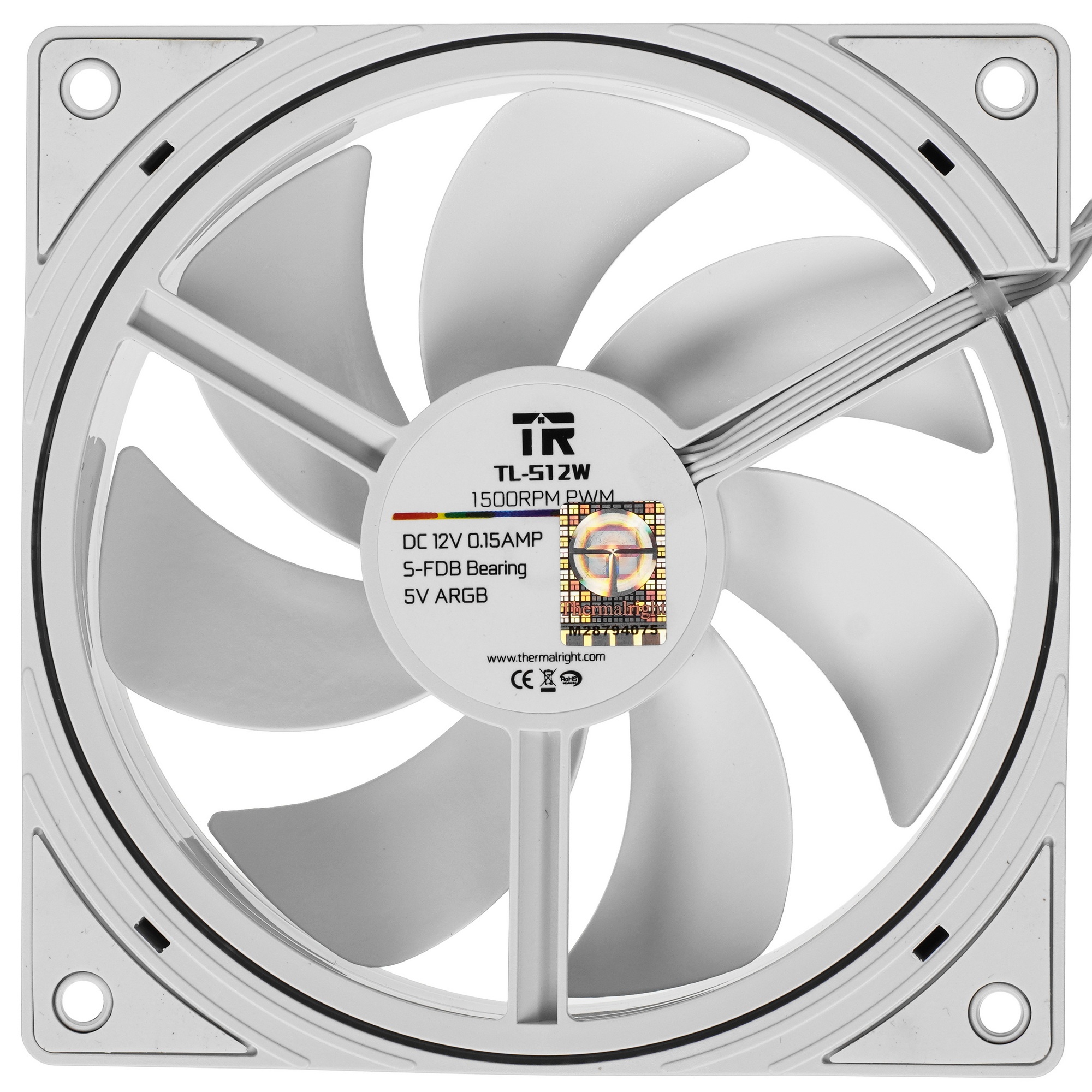 Вентилятор корпусный Thermalright TL-S12-W (120x120x25mm, 4-pin PWM, ARGB, 47.6CFM, 23.2dBA, 1500RPM