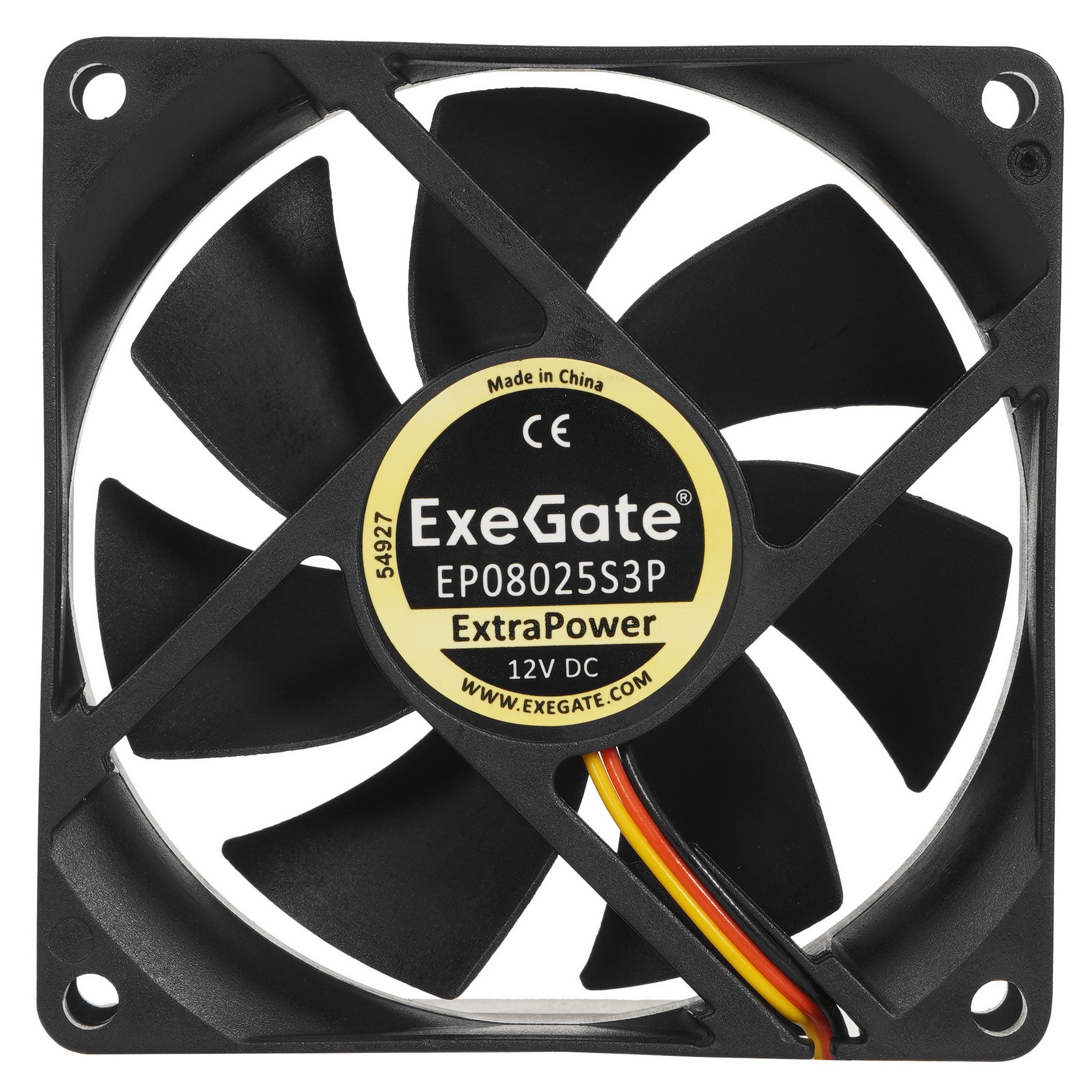 Вентилятор для корпуса ExeGate ExtraPower EP08025S3P черный, 80 мм, 2500 об/мин, 25.5 дБ, 3 pin