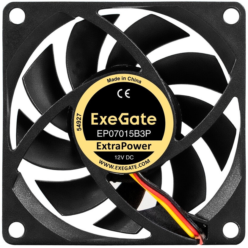 Вентилятор для корпуса ExeGate ExtraPower EP07025S3P черный, 70 мм, 4800 об/мин, 46.2 дБ, 3 pin