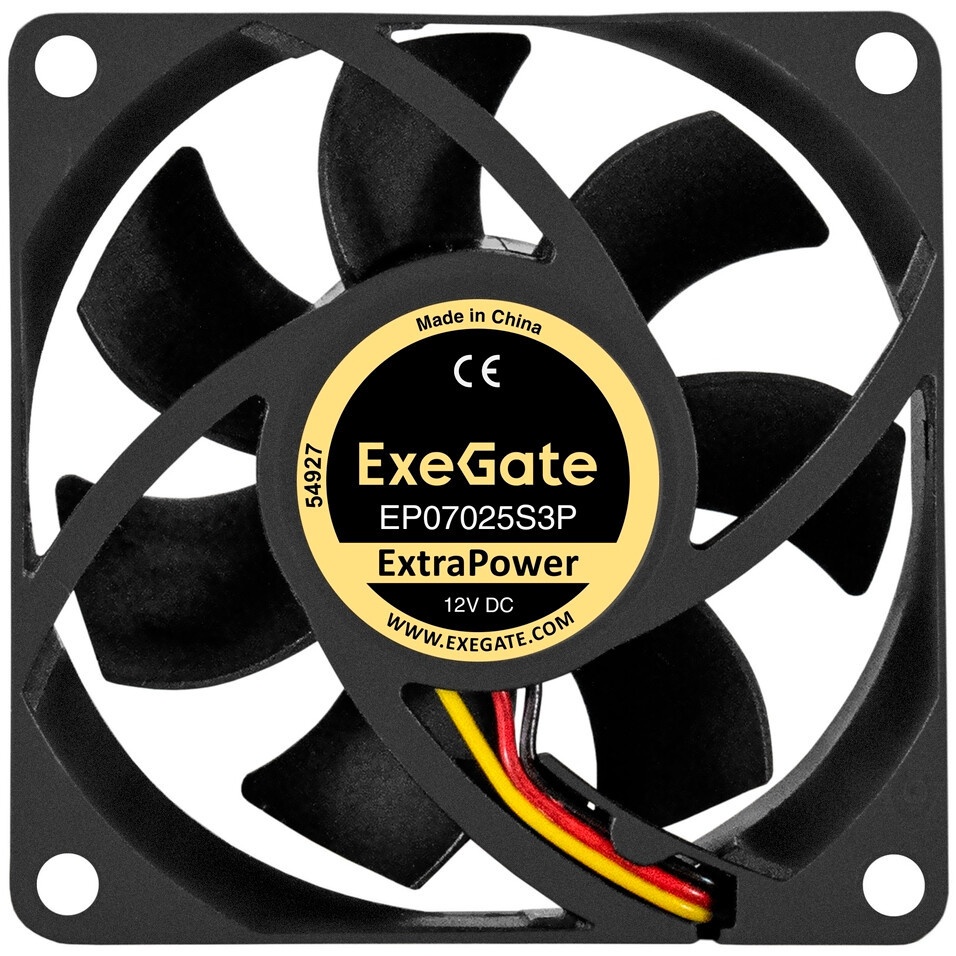 Вентилятор для корпуса ExeGate ExtraPower EP07025S3P черный, 70 мм, 4800 об/мин, 46.2 дБ, 3 pin