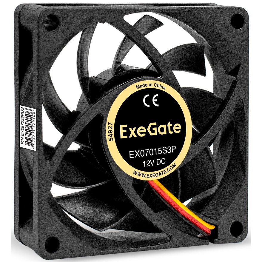 Вентилятор для корпуса ExeGate ExtraPower EP07025S3P черный, 70 мм, 4800 об/мин, 46.2 дБ, 3 pin